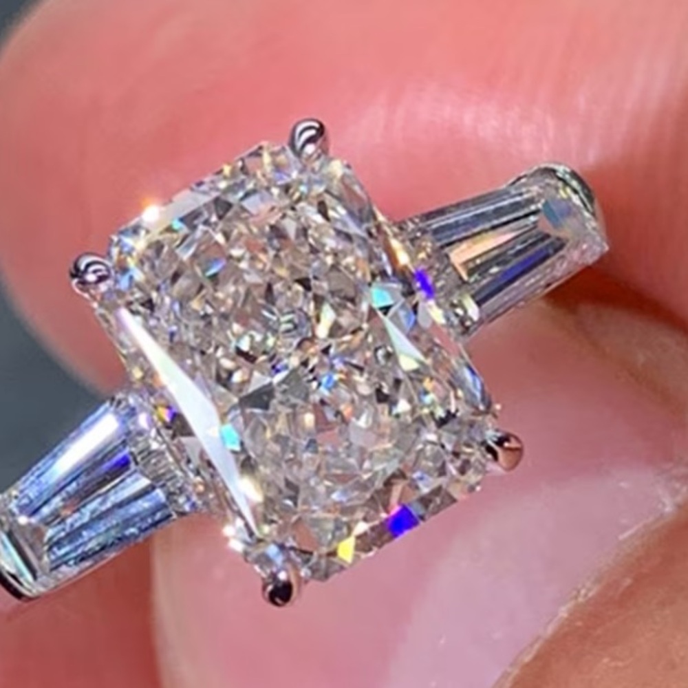 9.25 Sterling Silver-Moissanite Rectangle Halo Ring in Clear 4 Cts